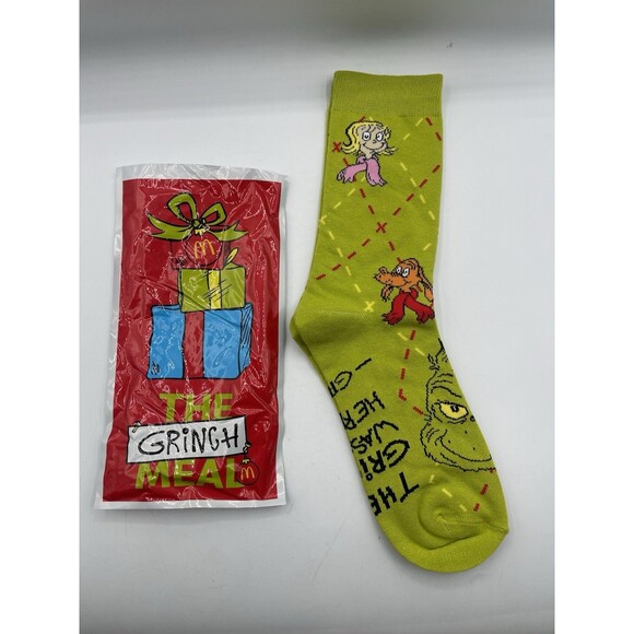 2025 McDONALD'S Grinch Christmas Adult Happy Meal w/ Green Socks and Grinch Salt - Picture 6 of 7